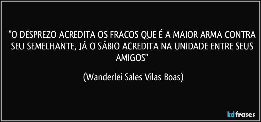 "O DESPREZO ACREDITA OS FRACOS QUE É A MAIOR ARMA CONTRA SEU SEMELHANTE, JÁ O SÁBIO ACREDITA NA UNIDADE ENTRE SEUS AMIGOS" (Wanderlei Sales Vilas Boas)