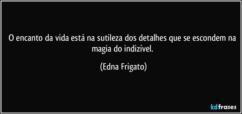 O encanto da vida está na sutileza dos detalhes que se escondem na magia do indizível. (Edna Frigato)