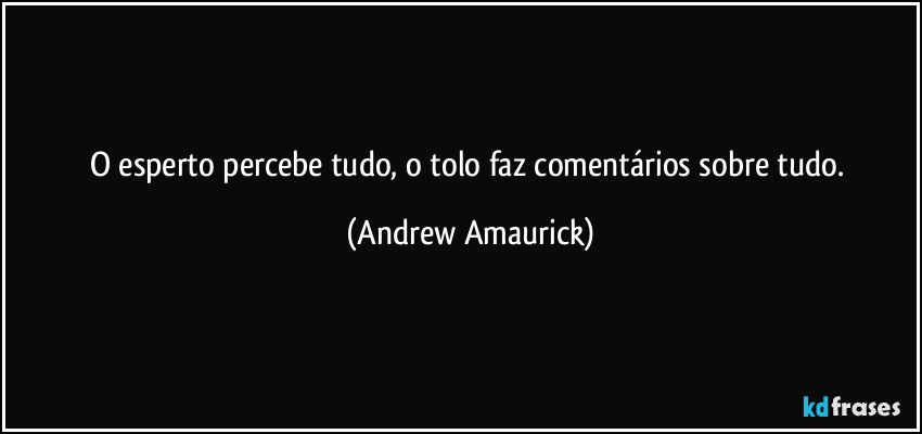 O esperto percebe tudo, o tolo faz comentários sobre tudo. (Andrew Amaurick)