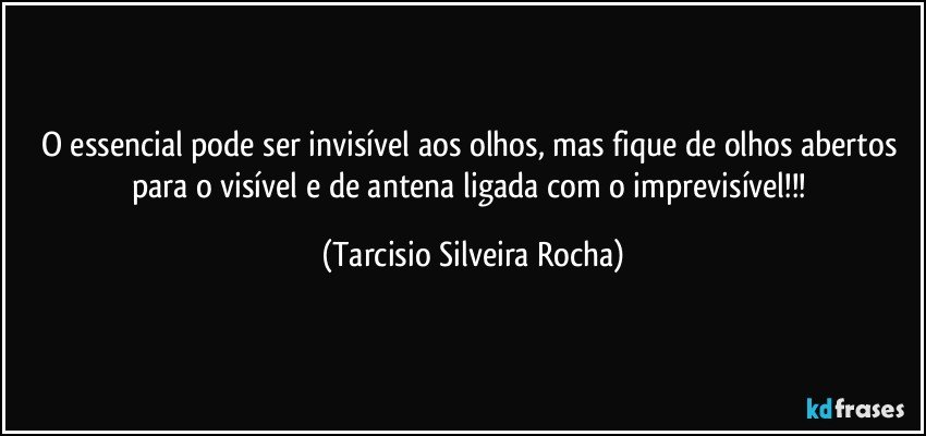 O essencial pode ser invisível aos olhos, mas fique de olhos abertos para o visível e de antena ligada com o imprevisível!!! (Tarcisio Silveira Rocha)