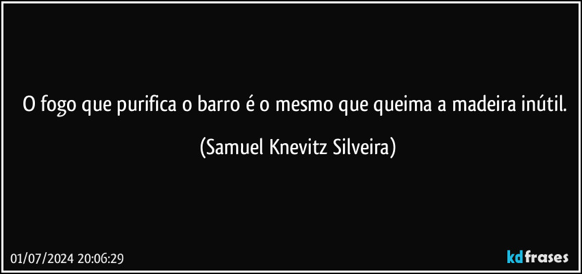 O fogo que purifica o barro é o mesmo que queima a madeira inútil. (Samuel Knevitz Silveira)