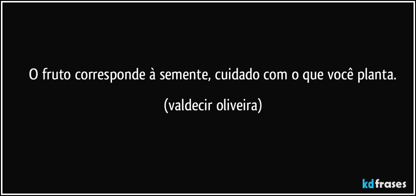 ⁠O fruto corresponde à semente, cuidado com o que você planta. (valdecir oliveira)