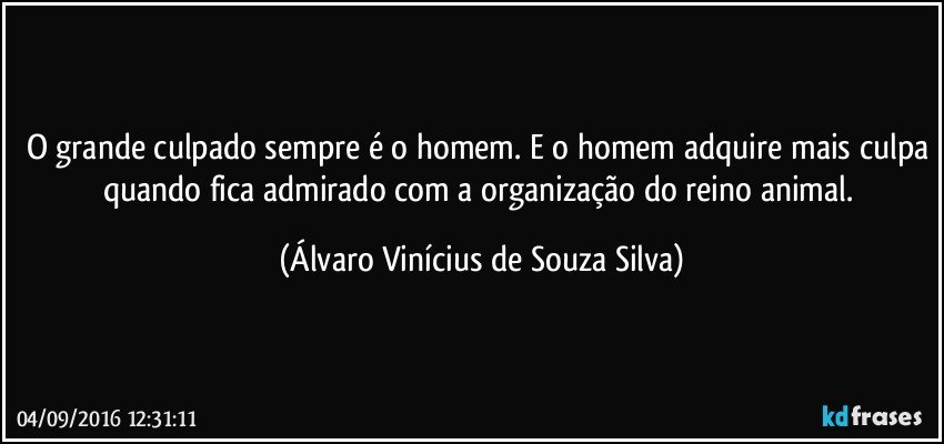 O grande culpado sempre é o homem. E o homem adquire mais culpa quando fica admirado com a organização do reino animal. (Álvaro Vinícius de Souza Silva)