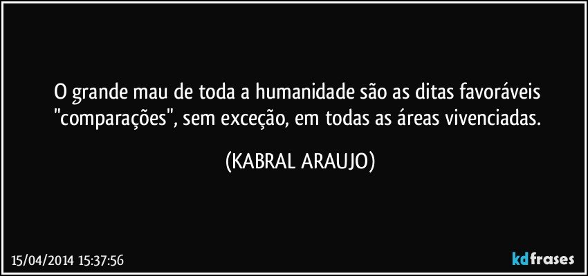 O grande mau de toda a humanidade são as ditas favoráveis "comparações", sem exceção, em todas as áreas vivenciadas. (KABRAL ARAUJO)