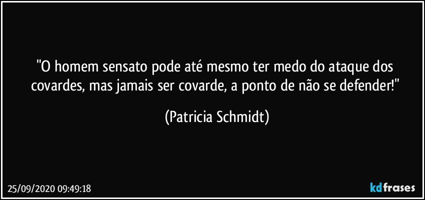 "O homem sensato pode até mesmo ter medo do ataque dos covardes, mas jamais ser covarde, a ponto de não se defender!" (Patricia Schmidt)