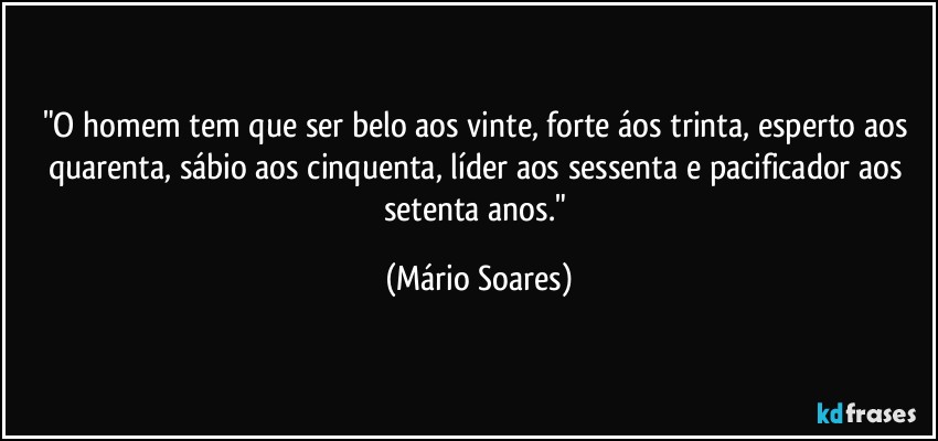 "O homem tem que ser belo aos vinte, forte áos trinta, esperto aos quarenta, sábio aos cinquenta, líder aos sessenta e pacificador aos setenta anos." (Mário Soares)