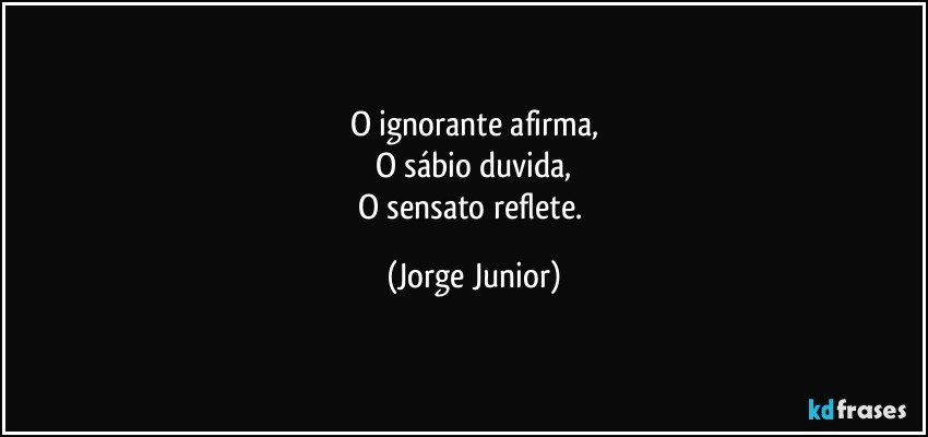 O ignorante afirma,
O sábio duvida,
O sensato reflete. (Jorge Junior)