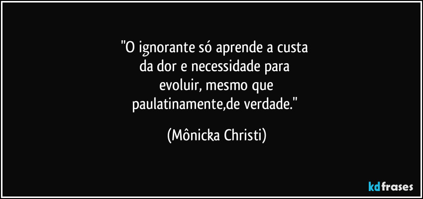 "O ignorante só aprende a custa 
da dor e necessidade para 
 evoluir, mesmo que 
paulatinamente,de verdade." (Mônicka Christi)