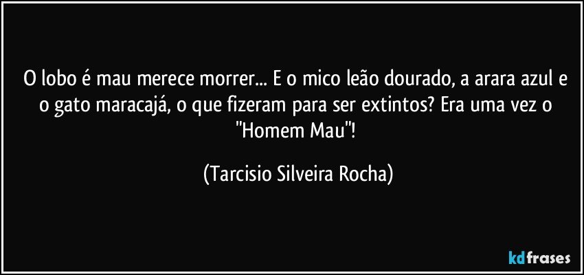 O lobo é mau merece morrer... E o mico leão dourado, a arara azul e o gato maracajá, o que fizeram para ser extintos? Era uma vez o "Homem Mau"! (Tarcisio Silveira Rocha)
