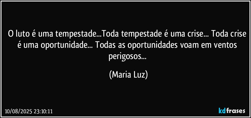 O luto é uma tempestade...Toda tempestade é uma crise... Toda crise é uma oportunidade... Todas as oportunidades voam em ventos perigosos... (Maria Luz)