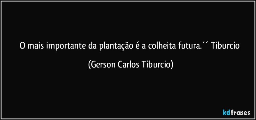 O mais importante da plantação é a colheita futura.´´ Tiburcio (Gerson Carlos Tiburcio)