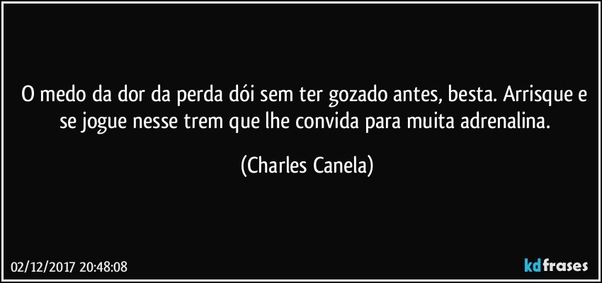 O medo da dor da perda dói sem ter gozado antes, besta. Arrisque e se jogue nesse trem que lhe convida para muita adrenalina. (Charles Canela)