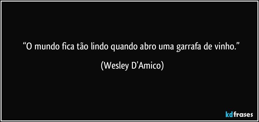 “O mundo fica tão lindo quando abro uma garrafa de vinho.” (Wesley D'Amico)