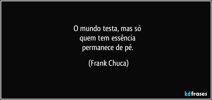 O mundo testa, mas só 
quem tem essência 
permanece de pé. (Frank Chuca)