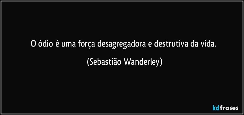 O ódio é uma força desagregadora e destrutiva da vida. (Sebastião Wanderley)