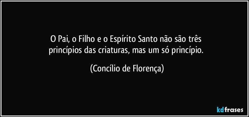 O Pai, o Filho e o Espírito Santo não são três 
princípios das criaturas, mas um só princípio. (Concílio de Florença)