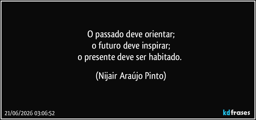 O passado deve orientar;
o futuro deve inspirar;
o presente deve ser habitado. (Nijair Araújo Pinto)