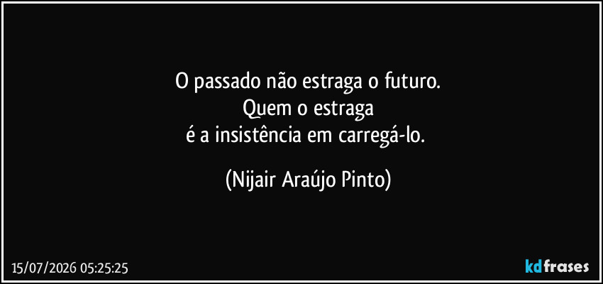 O passado não estraga o futuro.
Quem o estraga
é a insistência em carregá-lo. (Nijair Araújo Pinto)