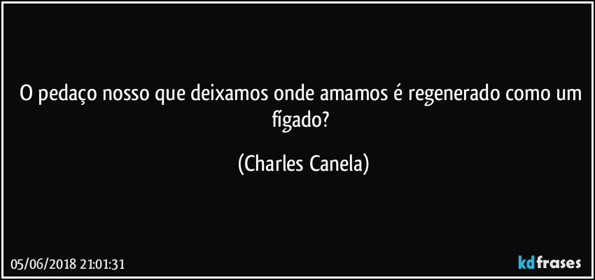 O pedaço nosso que deixamos onde amamos é regenerado como um fígado? (Charles Canela)