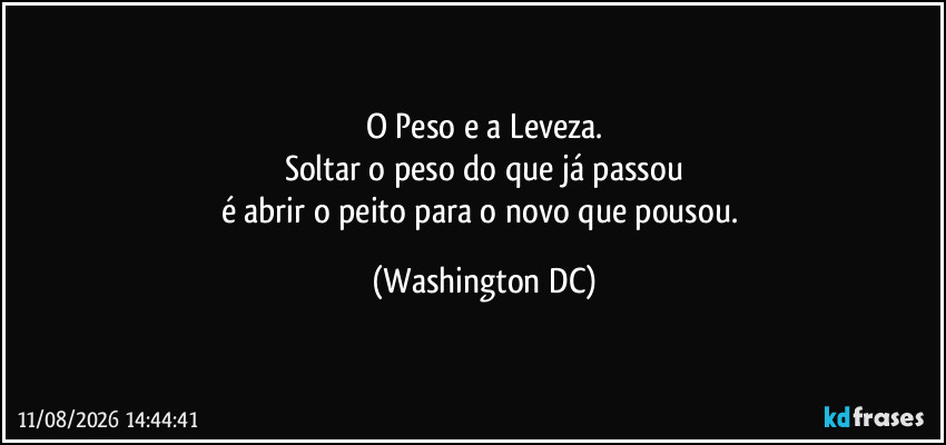 O Peso e a Leveza.
Soltar o peso do que já passou
é abrir o peito para o novo que pousou. (Washington DC)