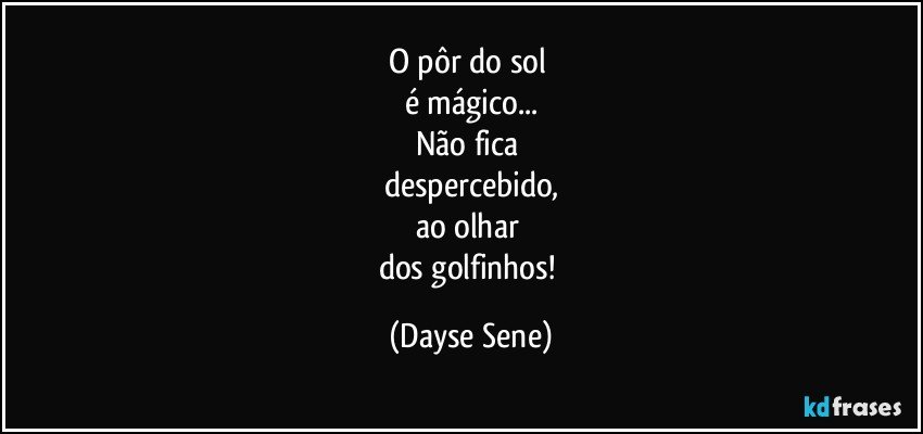 O pôr do sol 
é mágico...
Não fica 
despercebido,
ao olhar 
dos golfinhos! (Dayse Sene)