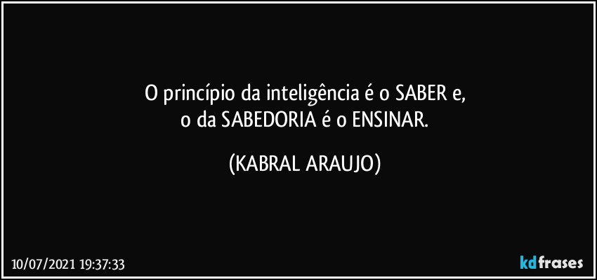 O princípio da inteligência é o SABER e,
 o da SABEDORIA é o ENSINAR. (KABRAL ARAUJO)