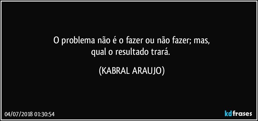 O problema não é o fazer ou não fazer; mas,
qual o resultado trará. (KABRAL ARAUJO)