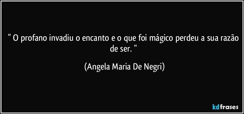 " O profano invadiu o encanto e  o que foi mágico perdeu a sua razão de ser. " (Angela Maria De Negri)