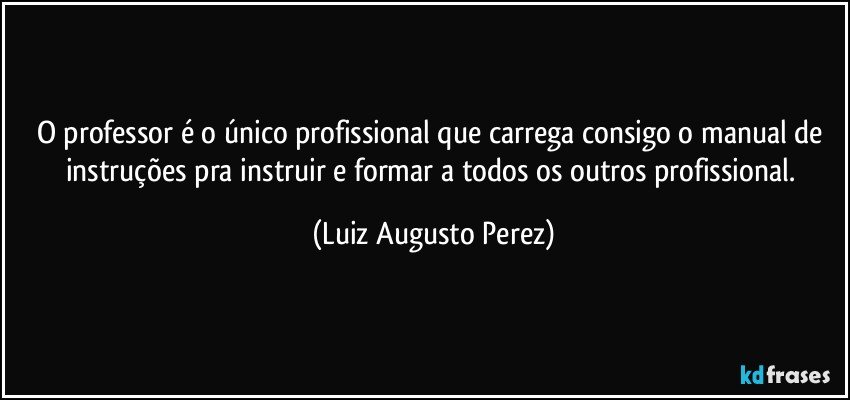 O professor é o único profissional que carrega consigo o manual de instruções pra instruir e formar a todos os outros profissional. (Luiz Augusto Perez)