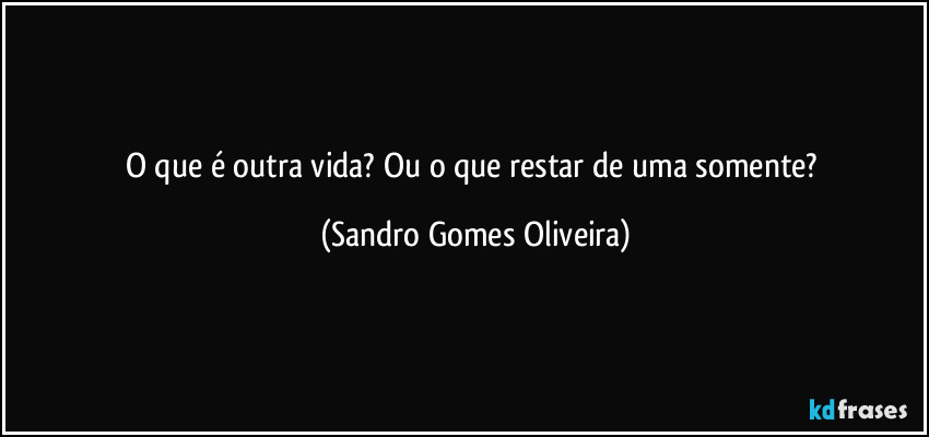 O que é outra vida? Ou o que restar de uma somente? (Sandro Gomes Oliveira)