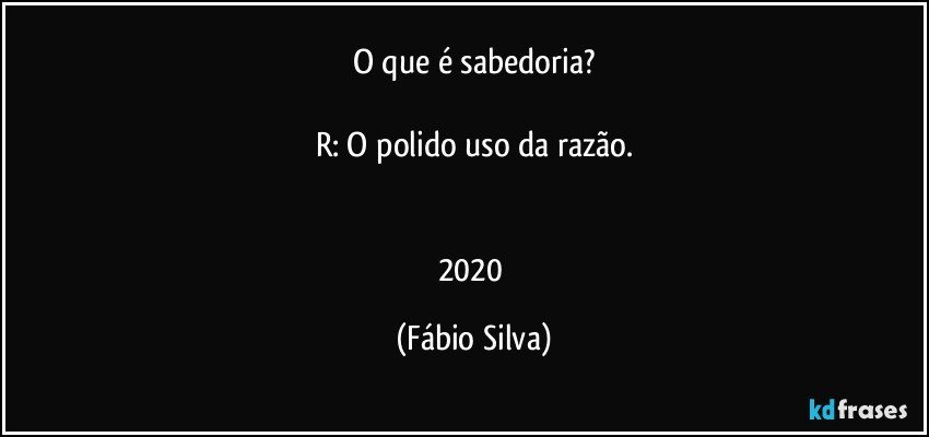 O que é sabedoria?

R: O polido uso da razão.


2020 (Fábio Silva)