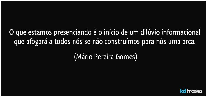 O que estamos presenciando é o início de um dilúvio informacional que afogará a todos nós se não construímos para nós uma arca. (Mário Pereira Gomes)