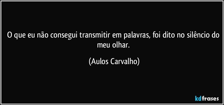 O que eu não consegui transmitir em palavras, foi dito no silêncio do meu olhar. (Aulos Carvalho)