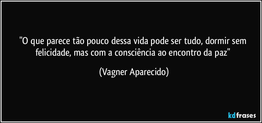 "O que parece tão pouco dessa vida  pode ser tudo, dormir sem felicidade, mas com a consciência ao encontro da paz" (Vagner Aparecido)