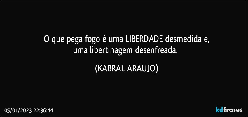 O que pega fogo é uma LIBERDADE desmedida e,
uma libertinagem desenfreada. (KABRAL ARAUJO)