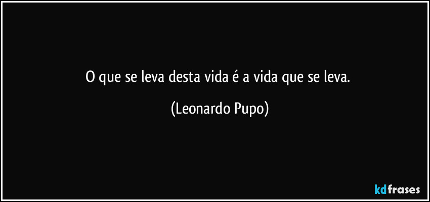 O que se leva desta vida é a vida que se leva. (Leonardo Pupo)