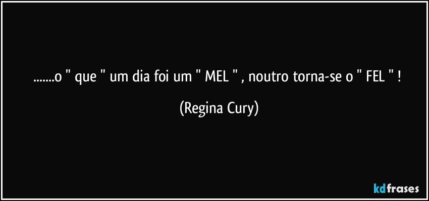 ...o "  que "  um dia    foi um  " MEL " , noutro torna-se o  " FEL " ! (Regina Cury)