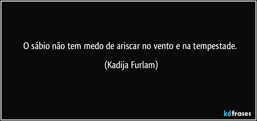 O sábio  não  tem medo de ariscar no vento e na tempestade. (Kadija Furlam)