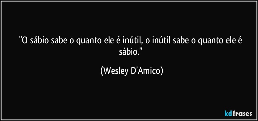 "O sábio sabe o quanto ele é inútil, o inútil sabe o quanto ele é sábio." (Wesley D'Amico)