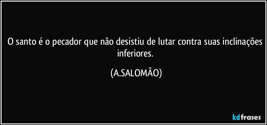 O santo é o pecador que não desistiu de lutar contra suas inclinações inferiores. (A.SALOMÃO)