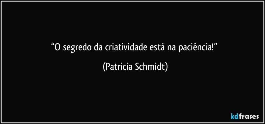 “O segredo da criatividade está na paciência!” (Patricia Schmidt)