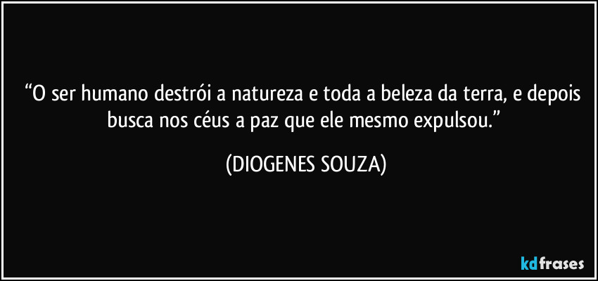 “O ser humano destrói a natureza e toda a beleza da terra, e depois busca nos céus a paz que ele mesmo expulsou.” (DIOGENES SOUZA)