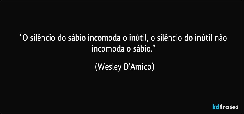 "O silêncio do sábio incomoda o inútil, o silêncio do inútil não incomoda o sábio." (Wesley D'Amico)