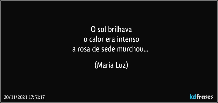 O sol brilhava
o calor era intenso
a rosa de sede murchou... (Maria Luz)