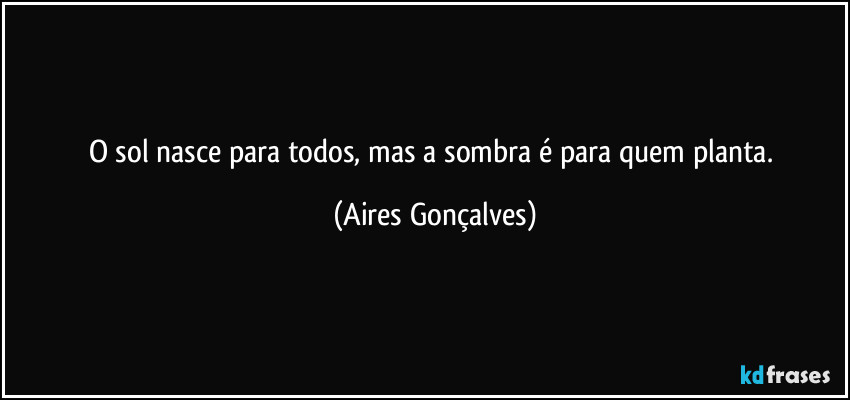 O sol nasce para todos, mas a sombra é para quem planta. (Aires Gonçalves)