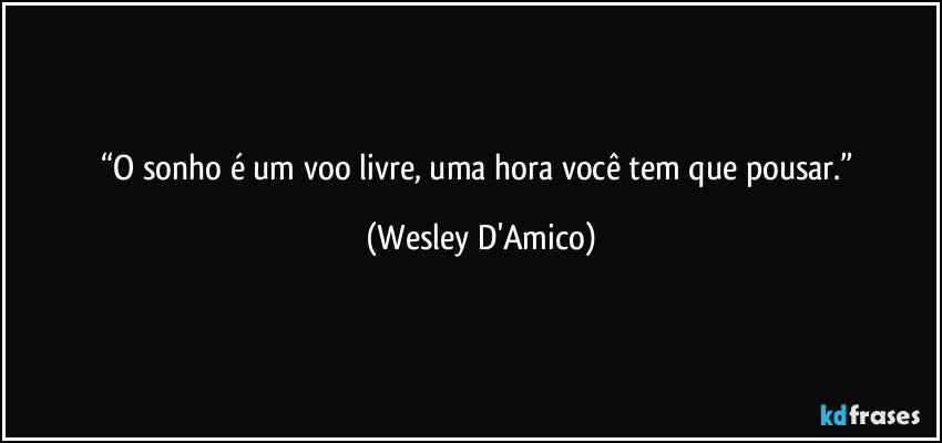 “O sonho é um voo livre, uma hora você tem que pousar.” (Wesley D'Amico)