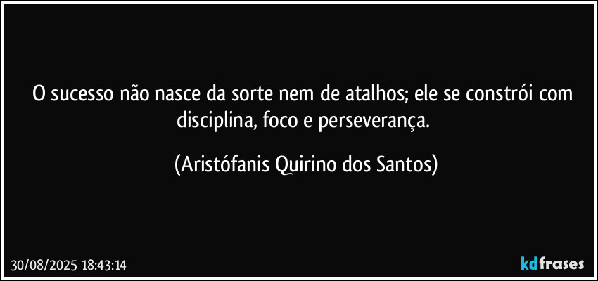 O sucesso não nasce da sorte nem de atalhos; ele se constrói com disciplina, foco e perseverança. (Aristófanis Quirino dos Santos)