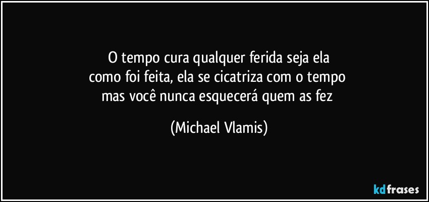 O tempo cura qualquer ferida seja ela
como foi feita, ela se cicatriza com o tempo 
mas você nunca esquecerá quem as fez (Michael Vlamis)