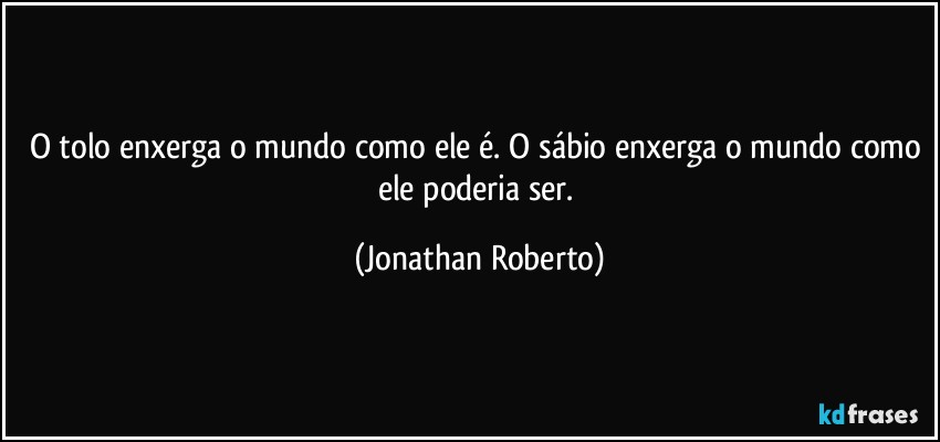 O tolo enxerga o mundo como ele é. O sábio enxerga o mundo como ele poderia ser. (Jonathan Roberto)