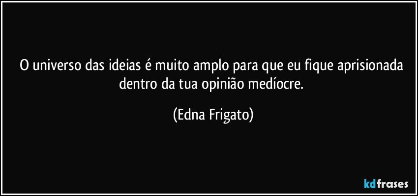 O universo das ideias é muito amplo para que eu fique aprisionada dentro da tua opinião medíocre. (Edna Frigato)